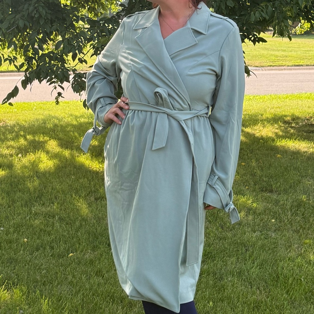 Chic Sage Green Belted Trench